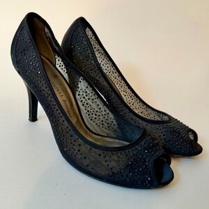 Adrianna Papell Black Mesh Peep-Toe Heels